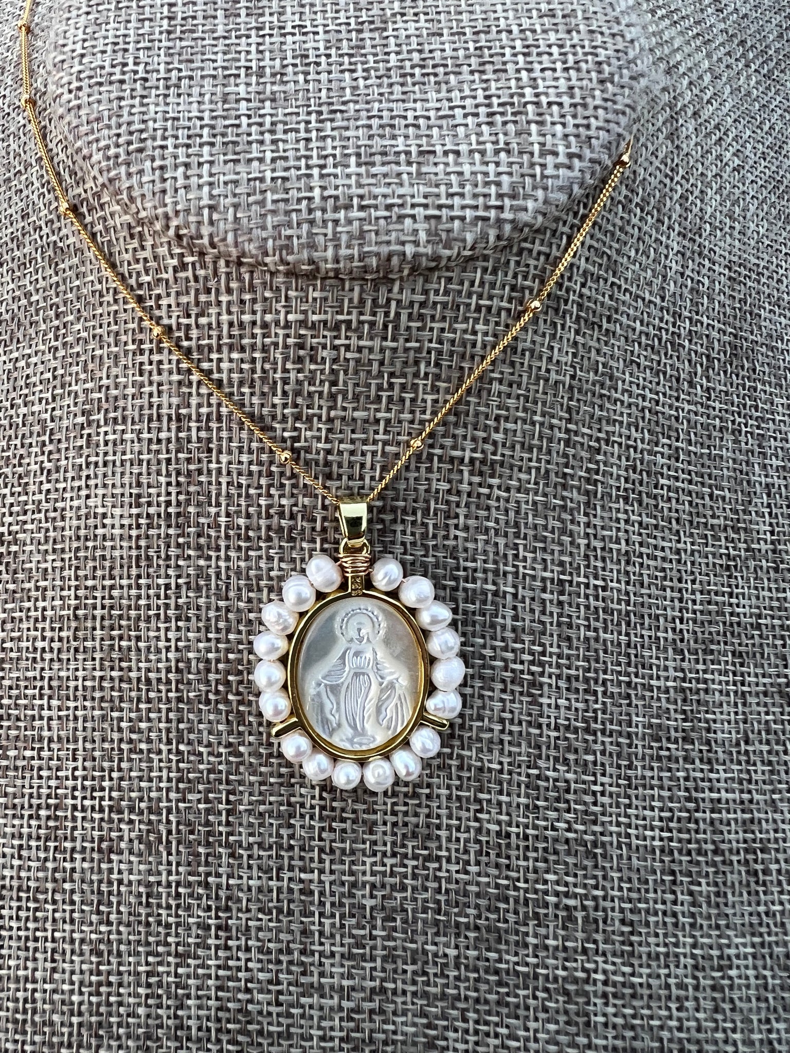 Milagrosa Virgin Mary Pearl Necklace