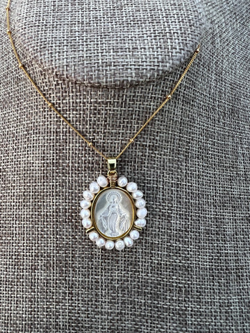 Milagrosa Virgin Mary Pearl Necklace